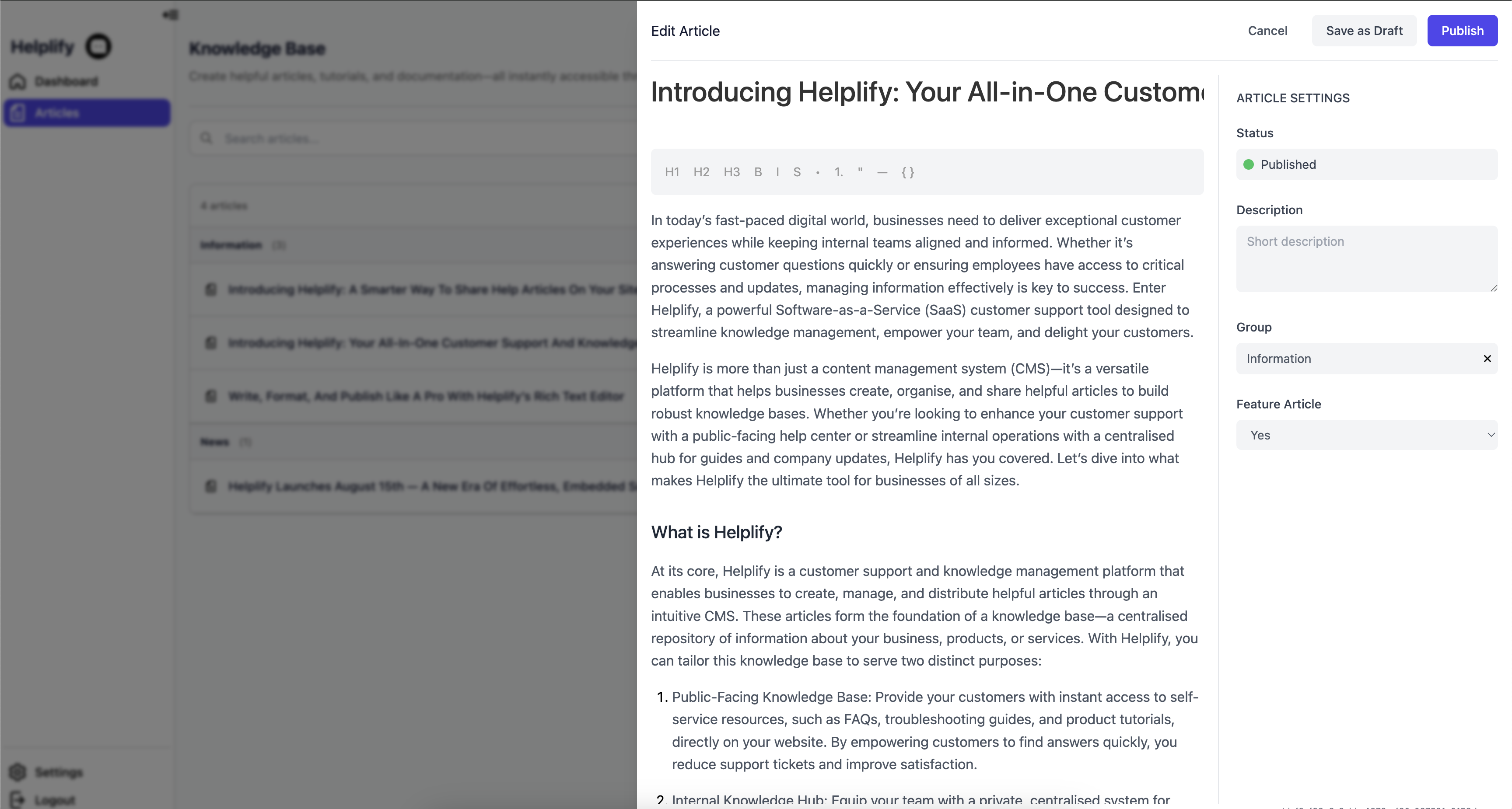 Helplify CMS preview